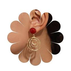 Cimenexe Böhmische Spiral Ohrringe Gold Wirbel Reifen Baumeln Ohrringe Rot Harz Kugel Ohrstecker Hohlspirale Reifen Ohrringe Schmuck Für Frauen Und Mädchen Geschenke von Cimenexe