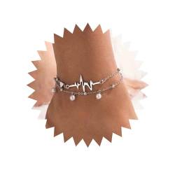 Cimenexe Bohème Geschichtet Herzschlag Fußkettchen Kette Silber Herz Knöchel Armband Retro Perle Baumeln Fußkettchen Einstellbar Fußkettchen Sommer Strand Fußkette Schmuck Für von Cimenexe