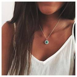 Cimenexe Bohème Türkis Anhänger Halskette Vintage Türkis Sonnenkette Kette Blaue Edelsteinkette Halskette Blauer Naturstein Halskette Choker Schmuck Für Frauen Und Mädchen von Cimenexe