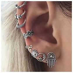 Cimenexe Bohemian Halbmond Ohrstecker Hamsa Hand Ohrringe Vintage Sonne Ohrringe Silber Blume Ohr Manschette Ohrringe Mond Stern Ohrringe Set Schmuck für Frauen und Mädchen von Cimenexe