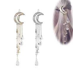 Cimenexe Bohemian Moon Star Haarspange Gepflasterter Mond Haarspange Gold Kristall Tropfen Haarnadeln Clip Dangle Kristallquaste Haarspange Kopfclip Strass Kopfbedeckung Dekorativer Haarschmuck von Cimenexe