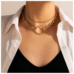 Cimenexe Punk Kreis Karma Halskette Choker Geometrisch Kreis Choker Halskette Geschichtet Tennis Kette Halskette Gold Cuban Link Kollarbone Halskette Kettenschmuck Für Frauen von Cimenexe