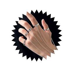 Cimenexe Punk Layered Finger Armband Kette Quaste Sklavenarmband Silberring Handgelenk Armband Halboffener Ring Handkette Armband Statement Handkette Armband Schmuck für Frauen und Mädchen Geschenke von Cimenexe