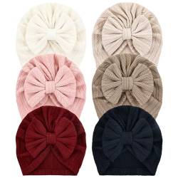 Cinaci 6 Stück Super Soft Stretchy Baby Turban Mützen mit Schleifenknoten Niedliche Neugeborenen-Kindergarten-Krankenhausmützen Hauben Mützen Kopftücher für Baby Mädchen Jungen Säuglinge Kleinkinder von Cinaci