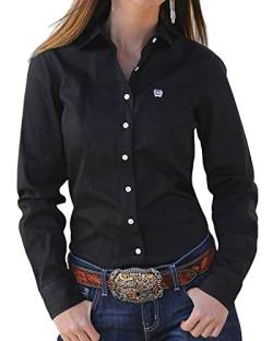 Cinch Damen Solid Long Sleeve Shirt Hemd mit Button-Down-Kragen, schwarz, Groß von Cinch