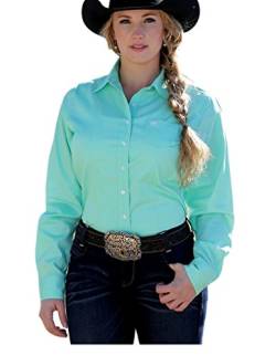 Cinch Damen Solides Langarmshirt Hemd mit Button-Down-Kragen, Mint, Klein von Cinch
