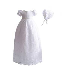 Cinda Baby-Mädchen-Spitze-langes Taufkleid mit Mütze, Weiß, 68-74 (Herstellergröße: 9M) von Cinda
