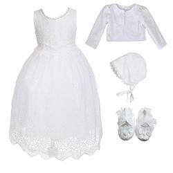 Cinda Baby-weißes Spitze-Taufkleid und Mütze mit Bolero und Schuhen 56-62 von Cinda