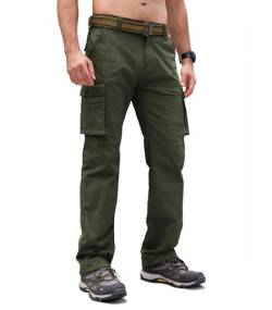 Cindeyar Cargohose Herren Relaxed Fit Baumwolle Wanderhose Herren Casual Arbeitshosen Männer Outdoor Militär Taktische Hosen mit Multi Taschen(Armeegrün,S) von Cindeyar