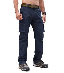 Cindeyar Cargohose Herren Relaxed Fit Baumwolle Wanderhose Herren Casual Arbeitshosen Männer Outdoor Militär Taktische Hosen mit Multi Taschen(Dunkelblau,S) von Cindeyar