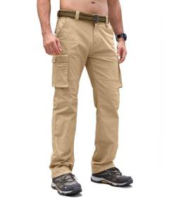 Cindeyar Cargohose Herren Relaxed Fit Baumwolle Wanderhose Herren Casual Arbeitshosen Männer Outdoor Militär Taktische Hosen mit Multi Taschen(Khaki,M) von Cindeyar