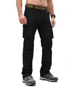 Cindeyar Cargohose Herren Relaxed Fit Baumwolle Wanderhose Herren Casual Arbeitshosen Männer Outdoor Militär Taktische Hosen mit Multi Taschen(Schwarz,L) von Cindeyar