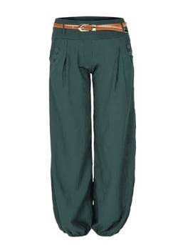 Cindeyar Damen Haremshose Elegant Pumphose Lange Leinen Hose mit Gürtel Aladin Pants(S, Grün) von Cindeyar