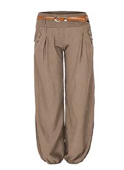 Cindeyar Damen Haremshose Elegant Pumphose Lange Leinen Hose mit Gürtel Aladin Pants (M, Khaki) von Cindeyar