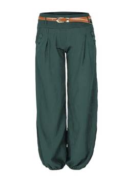 Cindeyar Damen Haremshose Elegant Pumphose Lange Leinen Hose mit Gürtel Aladin Pants (XL, Grün) von Cindeyar