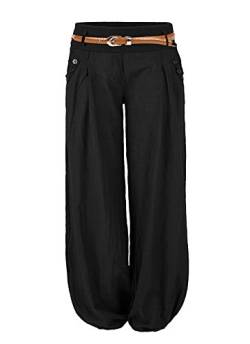 Cindeyar Damen Haremshose Elegant Winter Pumphose Lange Leinen Hose mit Gürtel Aladin Pants,1 Hosen+1 Gürtel (M, Schwarz) von Cindeyar