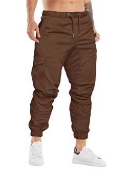 Cindeyar Herren Hosen Slim Fit Casual Jogger Sporthose Freizeithose Cargo Chino Jeans Hose (2XL, Braun 01) von Cindeyar