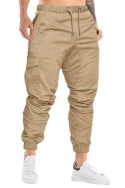 Cindeyar Herren Hosen Slim Fit Casual Jogger Sporthose Freizeithose Cargo Chino Jeans Hose (Khaki 01,2XL) von Cindeyar