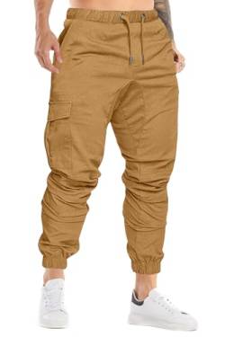 Cindeyar Herren Hosen Slim Fit Casual Jogger Sporthose Freizeithose Cargo Chino Jeans Hose (S, Dunkel Khaki 01) von Cindeyar