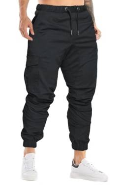 Cindeyar Herren Hosen Slim Fit Casual Jogger Sporthose Freizeithose Cargo Chino Jeans Hose (Schwarz 01,2XL) von Cindeyar