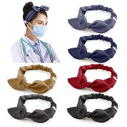 Stirnband mit Knöpfen für Maske, 6 Stück Stirnbänder für Damen, Vintage-Stil, einfarbig, Kopfbänder für Frauen, Krankenschwestern, Ärzte, Ohrenschützer von CindyZzz