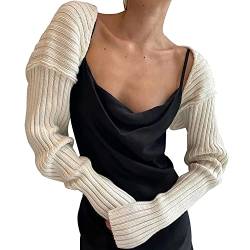 Cioatin Damen Bolero Shrug Sweater Herbst Outfit Strick Crop Cardigan Y2K Top Langarm Open Front Pullover Ausgehen, Weiss/opulenter Garten, Groß von Cioatin