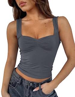 Cioatin Frauen Y2K Niedlicher Herzausschnitt Ausgehen Crop Tops Ärmelloses Bustier Skinny Fit Sommer Crop Tank Cami Trendy, grau dunkel, X-Klein von Cioatin