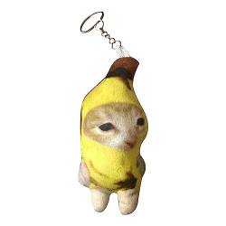 Plüschpuppe Schlüsselanhänger, Sound Making Banana Cat Crying Cat Schlüsselanhänger, Weinender Katzen-Schlüsselanhänger, Bananen-Meow-Puppen-Schlüsselanhänger, süßer Charm-Schlüsselanhänger von Cipliko