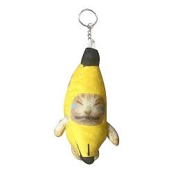 Plüschpuppe Schlüsselanhänger, Sound Making Banana Cat Crying Cat Schlüsselanhänger, Weinender Katzen-Schlüsselanhänger, Bananen-Meow-Puppen-Schlüsselanhänger, süßer Charm-Schlüsselanhänger von Cipliko