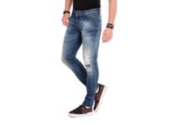 Bequeme Jeans CIPO & BAXX Gr. 29, Länge 32, blau Herren Jeans im Destroyed-Look n Straight Fit von Cipo & Baxx