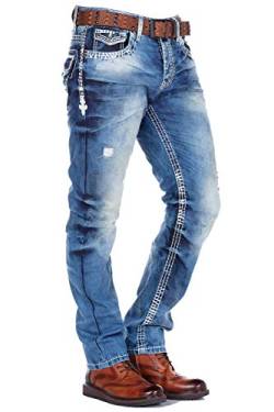 Cipo Baxx Herren Jeanshose Dicke Naht Straight Fit Denim Frayed Hose Stickerei CD149 W36 L32 Blau von Cipo & Baxx