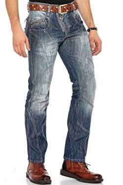 Cipo and Baxx Herren Regular Fit Jeans Hose Straight Jeanshosen Blau Denim Tiefer Bund Designer Stylisch Sportlich W30 L30 Blau von Cipo & Baxx