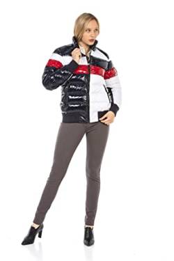 Cipo & Baxx Damen Daunenjacke Stepp Jacke Farbblock Mantel Winter WM120 Dunkelblau L von Cipo & Baxx