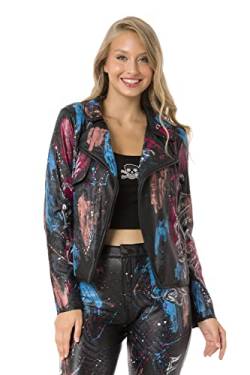 Cipo & Baxx Damen Jacke Übergangsjacke Freizeitjacke Leder Optik Alloverprint Reverskragen WJ203 Schwarz L von Cipo & Baxx