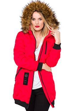 Cipo & Baxx Damen Jacke Winter Fellkapuze Outdoor Design WM106 Rot L von Cipo & Baxx
