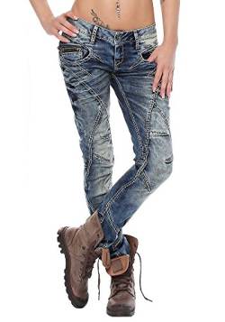 Cipo & Baxx Damen Jeans Hose Denim Freizeit Tiefer Bund Straight Fit Pants Blau W26 L30 von Cipo & Baxx