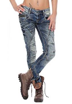 Cipo & Baxx Damen Jeans Hose Denim Freizeit Tiefer Bund Straight Fit Pants Blau W26 L34 von Cipo & Baxx