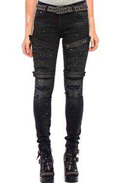 Cipo & Baxx Damen Jeans Hose Destroyed Ausgefallen Denim Biker Jeans Slim Fit Design Pants Jeanshose Schwarz W30 L32 von Cipo & Baxx