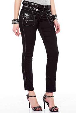 Cipo & Baxx Damen Jeans Hose Dreifachbund Slim-Fit Denim Jeanshose Pants Elasthan CBW-0313 Schwarz W26 L32 von Cipo & Baxx