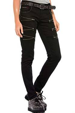 Cipo & Baxx Damen Jeans Hose Pants Ziersteine Denim Modern Regular Fit Jeanshose Schwarz W26 L34 von Cipo & Baxx