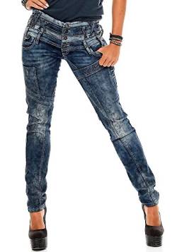 Cipo & Baxx Damen Jeans Hose Skinny Fit Jeanshose Slim Fit Dreifachbund Pants WD245 Dunkelblau W31 L32 von Cipo & Baxx