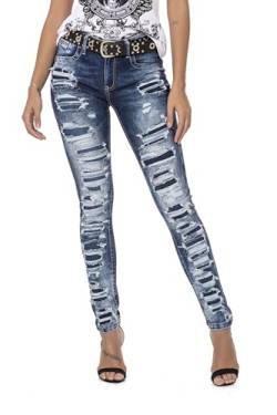 Cipo & Baxx Damen Jeans Hose Slim-Fit Destroyed Freizeithose Denim WD479 Blau W25 L32 von Cipo & Baxx