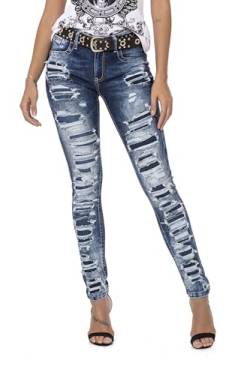 Cipo & Baxx Damen Jeans Hose Slim-Fit Destroyed Freizeithose Denim WD479 Blau W27 L34 von Cipo & Baxx