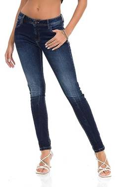 Cipo & Baxx Damen Jeans Hose Slim Fit Straight Denim Pants WD443 Dunkelblau W28 L32 von Cipo & Baxx