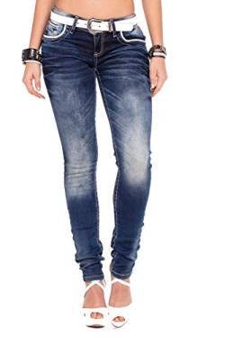 Cipo & Baxx Damen Jeans Hose Slim Fit Ziernähten Casual Denim Stonewashed Pants WD256 Blau W25 L30 von Cipo & Baxx