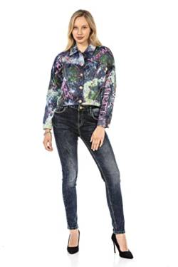 Cipo & Baxx Damen Jeans Jacke Auffällig Farbig Nieten Handbemalt Hand-Paint Design Freizeitjacke WJ195 Blau L von Cipo & Baxx
