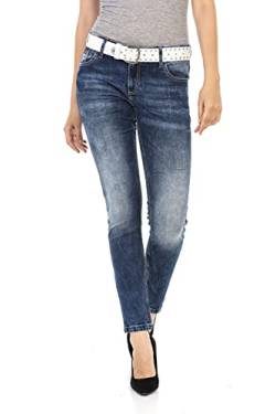 Cipo & Baxx Damen Jeanshose Denim Slim-Fit Used Look Pants Jeans Hose WD461 Blau W27 L32 von Cipo & Baxx