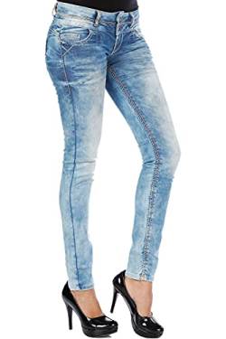 Cipo & Baxx Damen Jeanshose Denim Slim Fit Used Straight Casual Pants Women Hose CBW-0347A Hellblau W31 L32 von Cipo & Baxx