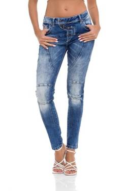 Cipo & Baxx Damen Jeanshose Slim Fit Ziernähte Denim Jeans Straight Hose Baumwolle WD502 Blau W29 L34 von Cipo & Baxx