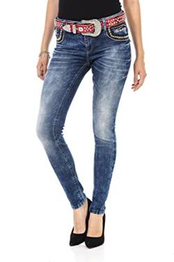 Cipo & Baxx Damen Jeanshose Stickerei Denim Slim Fit Nieten Pants Jeans WD466 Blau W32 L32 von Cipo & Baxx